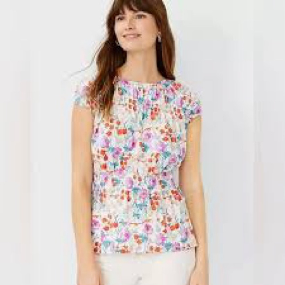 NWT Ann Taylor Floral Smocked Waist Top
